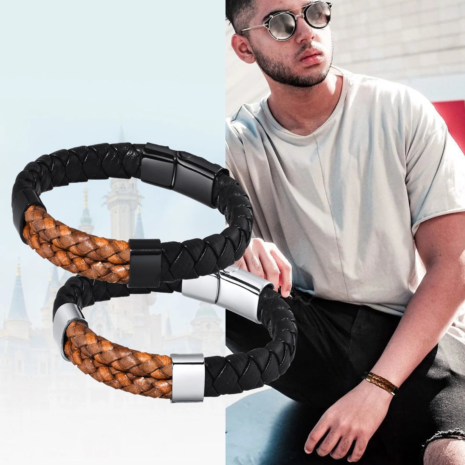 FZ Luxury Genuine Leather Black Braided Bracelet - FZwear