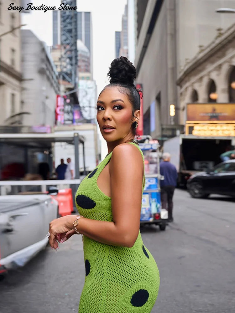 FZ Women's Sexy Knitted  Hollow Out Maxi Dress