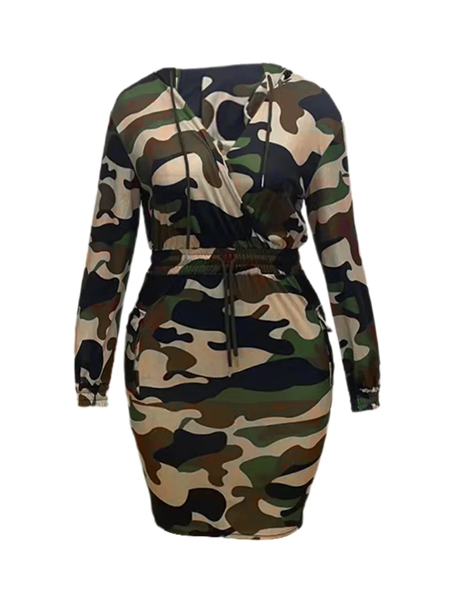 FZ Women's Oversize Vintage Camo Print Hooded Dress - FZwear