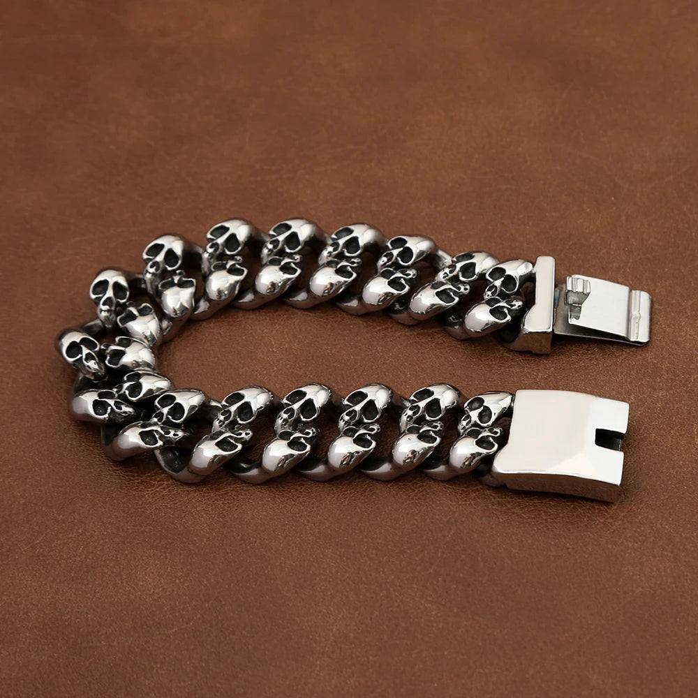 FZ Skull Head Steampunk Rock Skeleton Biker Stainless Steel Bracelet