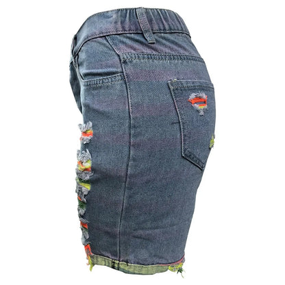 FZ Women's Hole Tassels High Waisted Button Pocket Skinny Denim Shorts - FZwear