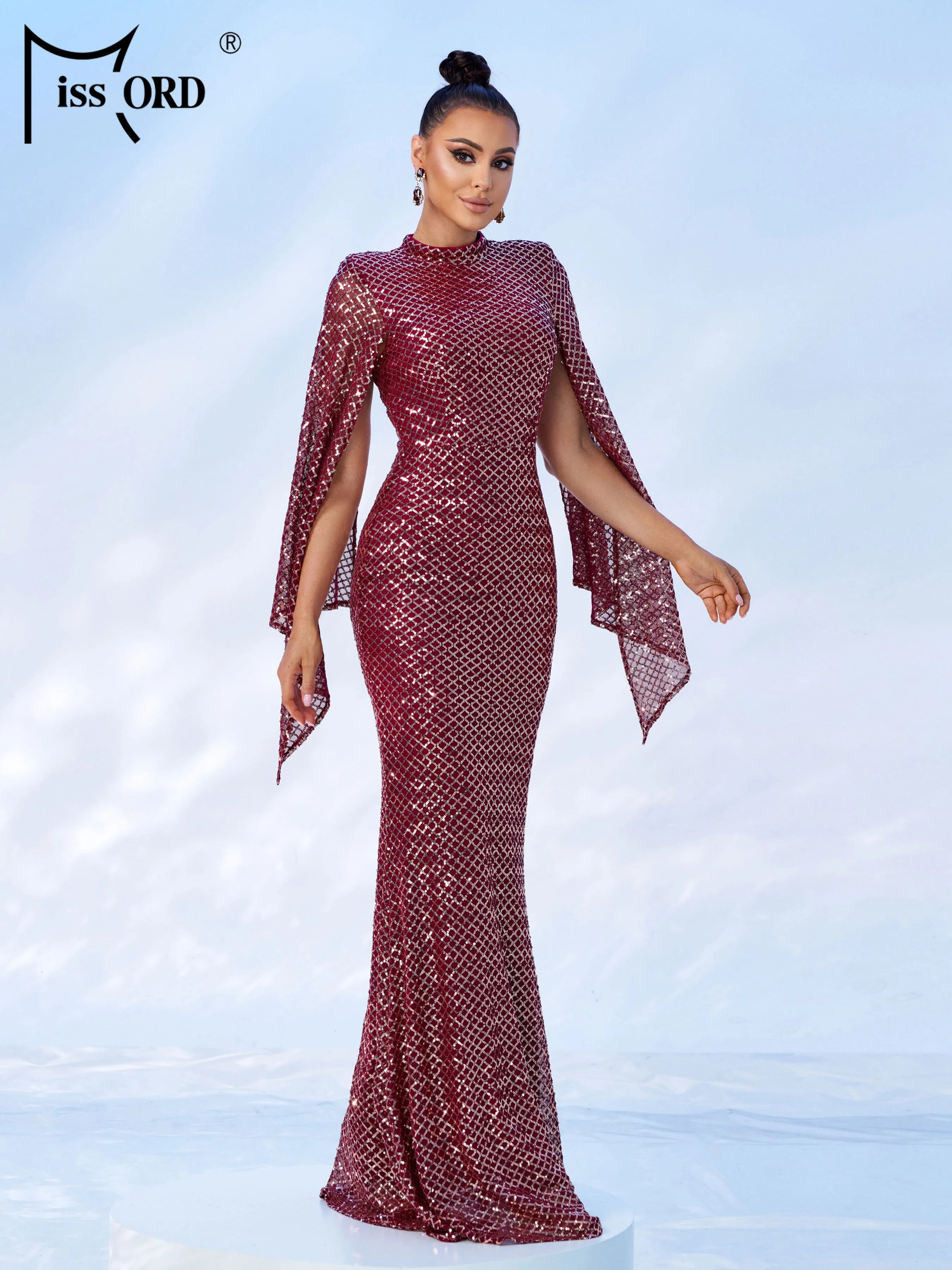 FZ Women's Split Sleeve High Neck Dubai Evening Dress