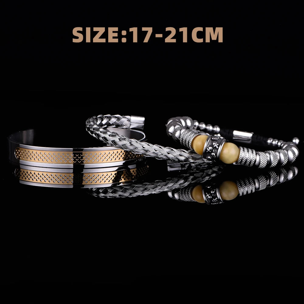 FZ 3pcs Set Stainless Steel Handmade Rope Assorted Bracelet - FZwear