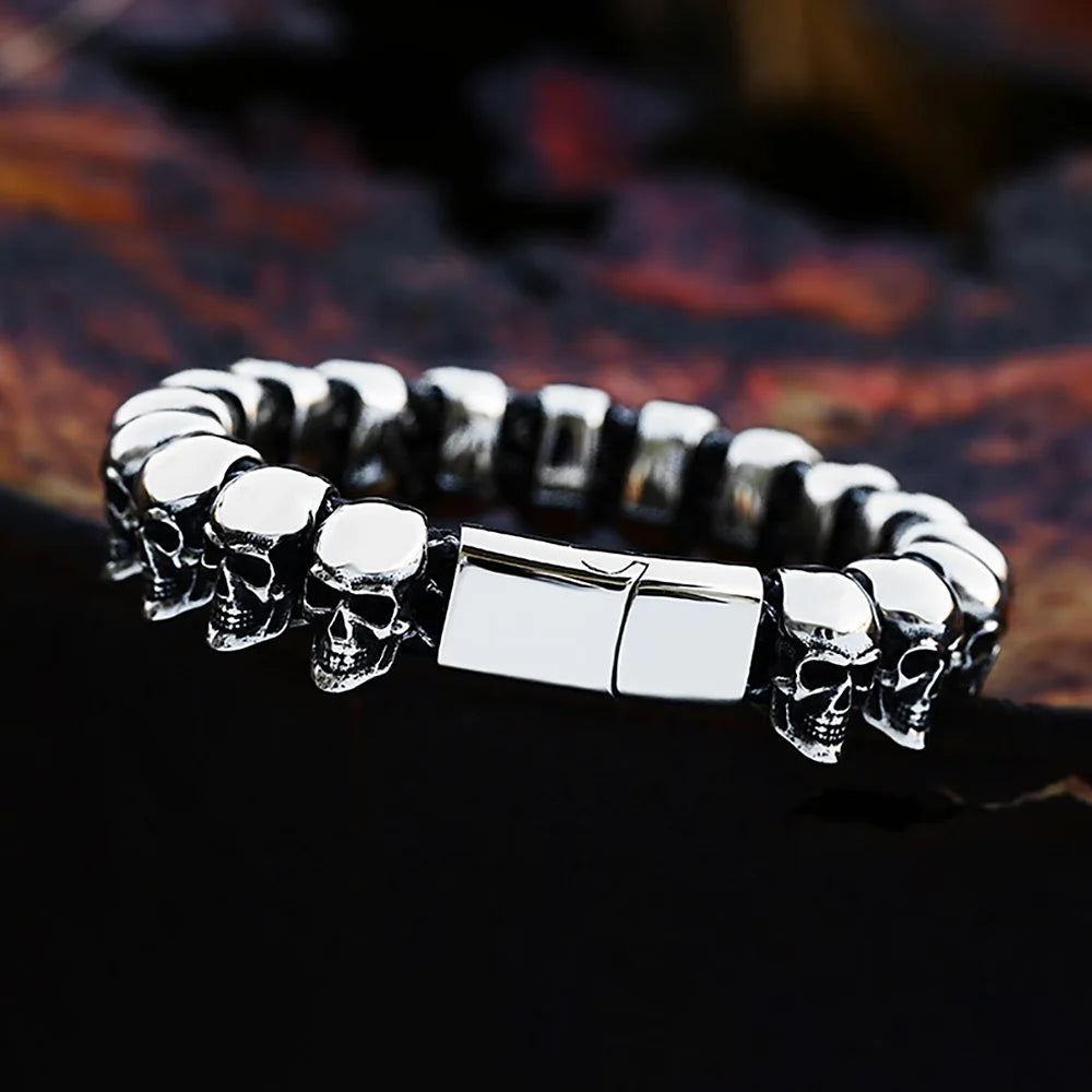 Punk Vintage 316L Stainless Steel Skull Bracelet For Men Boys Gothic Hip Hop High Polish Bracelet Fashion Jewelry Gift Wholesale FZwear