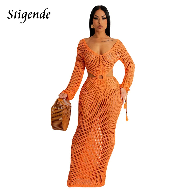 FZ Women's Sexy Cut Out Drawstring Crochet Knit Swimsuit Cover up DSers