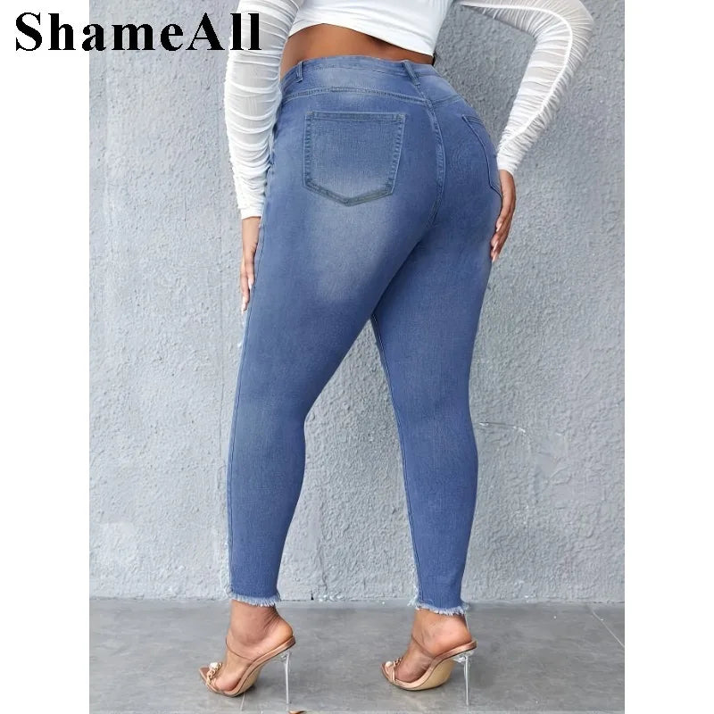 Women's Plus size ripped stretchy skinny pencil  jeans FZwear