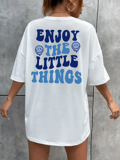 FZ Women's Enjoy The Little Things  Letter Printed Loose Oversized Tee - FZwear