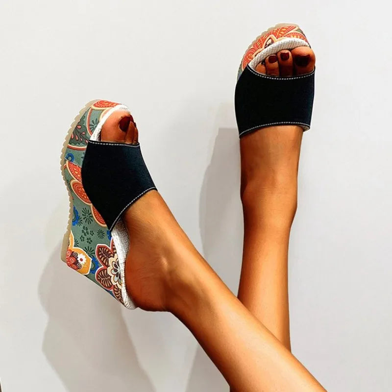 FZ Women's Open Toe Printing Wedge Sandals Shoes