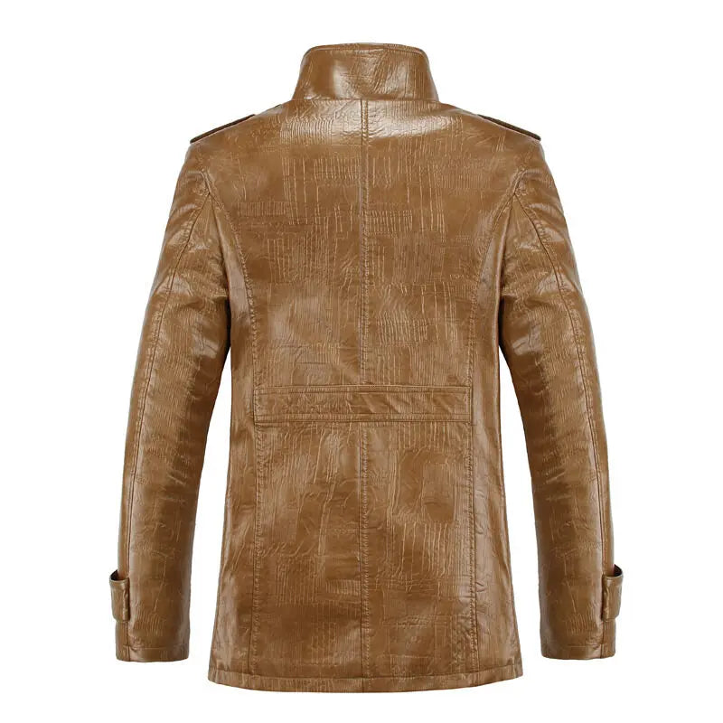 FZ Men's Thicken Fleece Velvet PU Leather Jacket