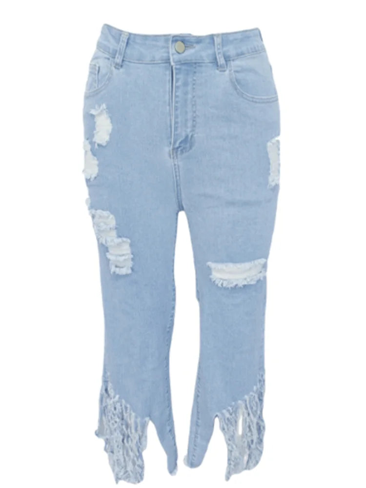 FZ Women's Straight Leg Pocket Ripped High Waisted Denim Pants