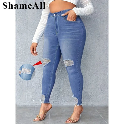 Women's Plus size ripped stretchy skinny pencil  jeans FZwear