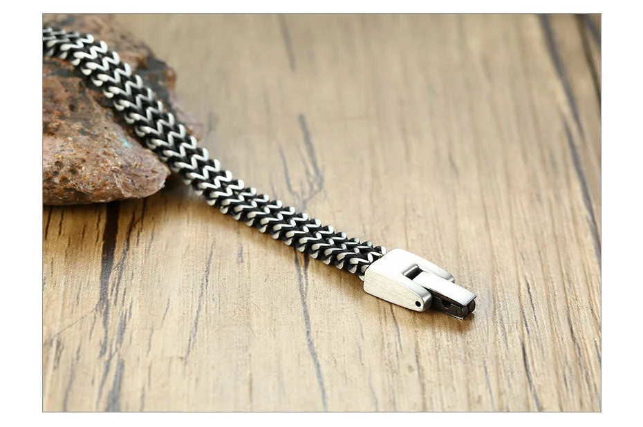 FZ Vintage Oxidized Cool Double Curb Chain Stainless Steel Punk Antique Bracelet - FZwear