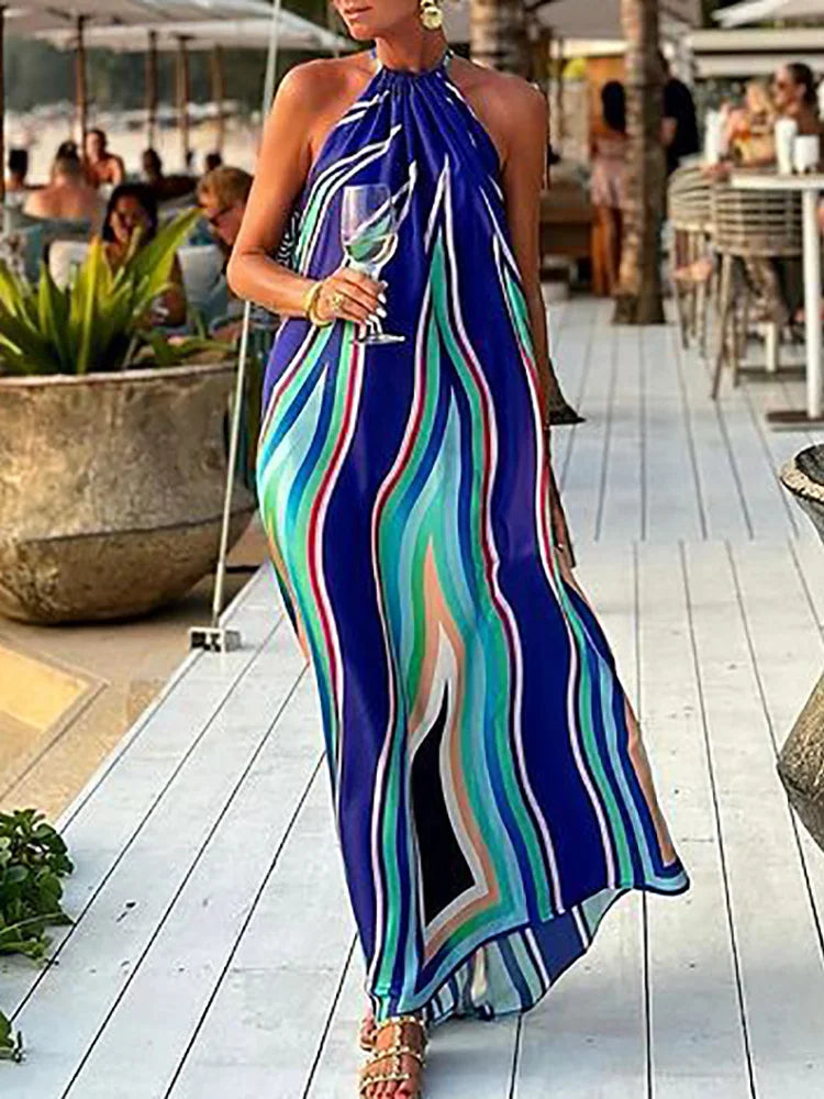 FZ Women's Halter Printing Patchwork Elegant Sun Dress - FZwear