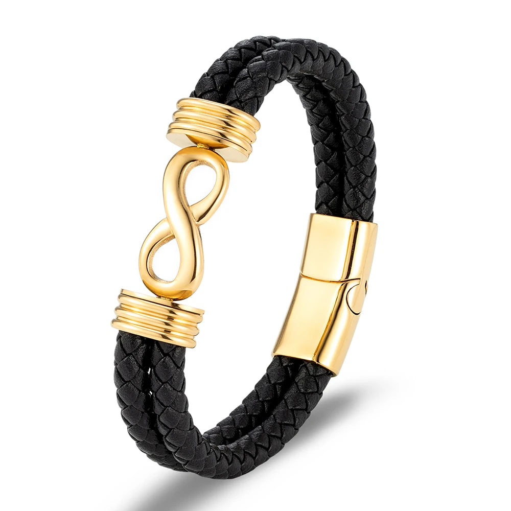 FZ Men's Infinity Number 8 Leather Cuff Bracelet
