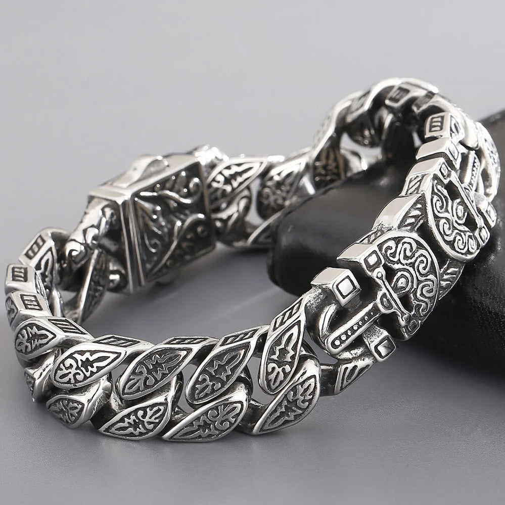 FZ Solid Stainless Steel Curb Link Chain Ancient Egyptian Style Bracelet - FZwear