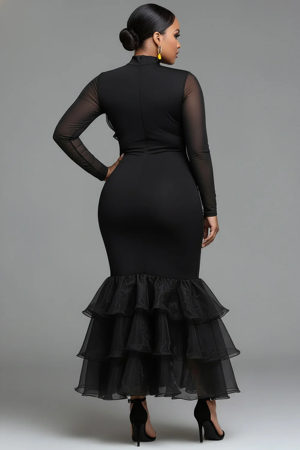 FZ Women's Plus Size Mock Neck Long Sleeve 3D Knitted Maxi Dress