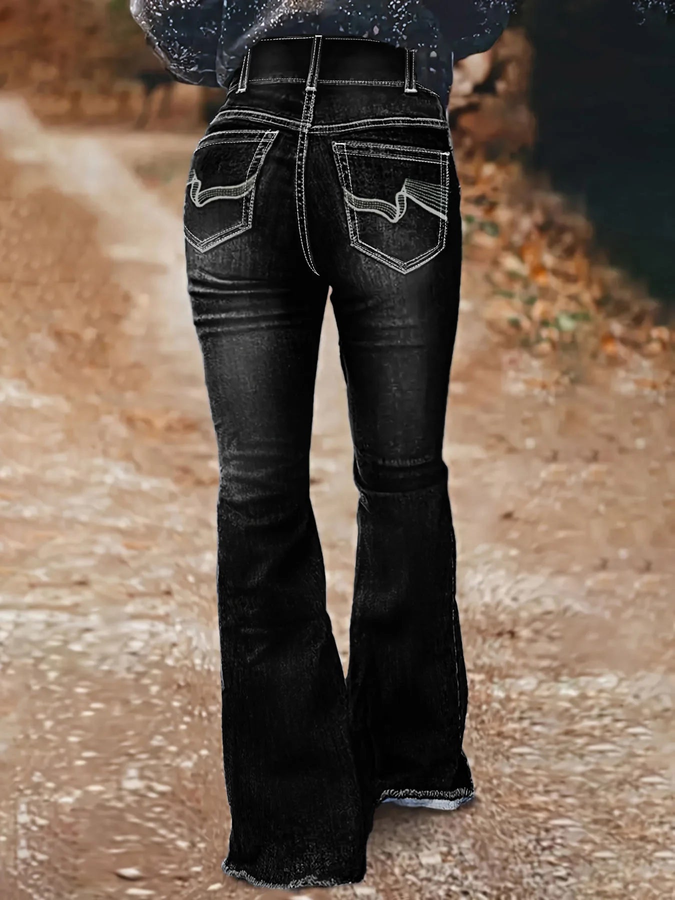 FZ Women's Plus Size Geometric Pattern Embroidered Retro Style Denim Pants