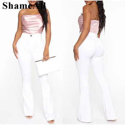 Plus Size High Waist Stretchy Skinny White Bell Bottoms Jeans 4XL Distressed Bodycon Pencil Denim Pants Lady Indie Trousers Jean FZwear