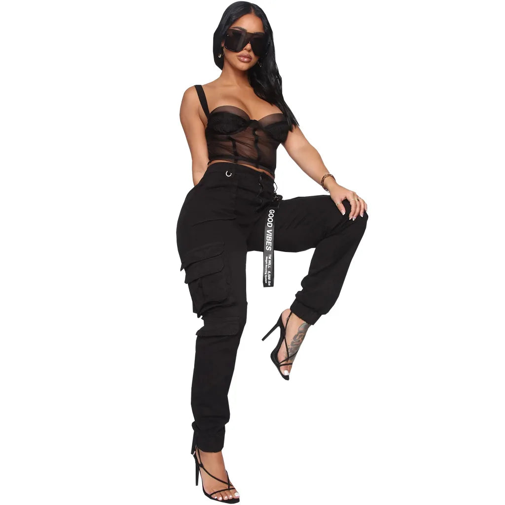 FZ Women's Camouflage Print Streetwear High Waist Side Pockets Cargo Pants - FZwear