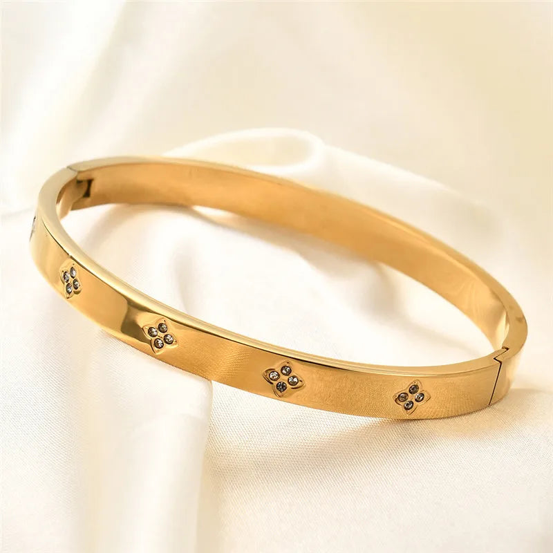 FZ Gold Color Zircon Flower Stainless Steel Bracelet - FZwear