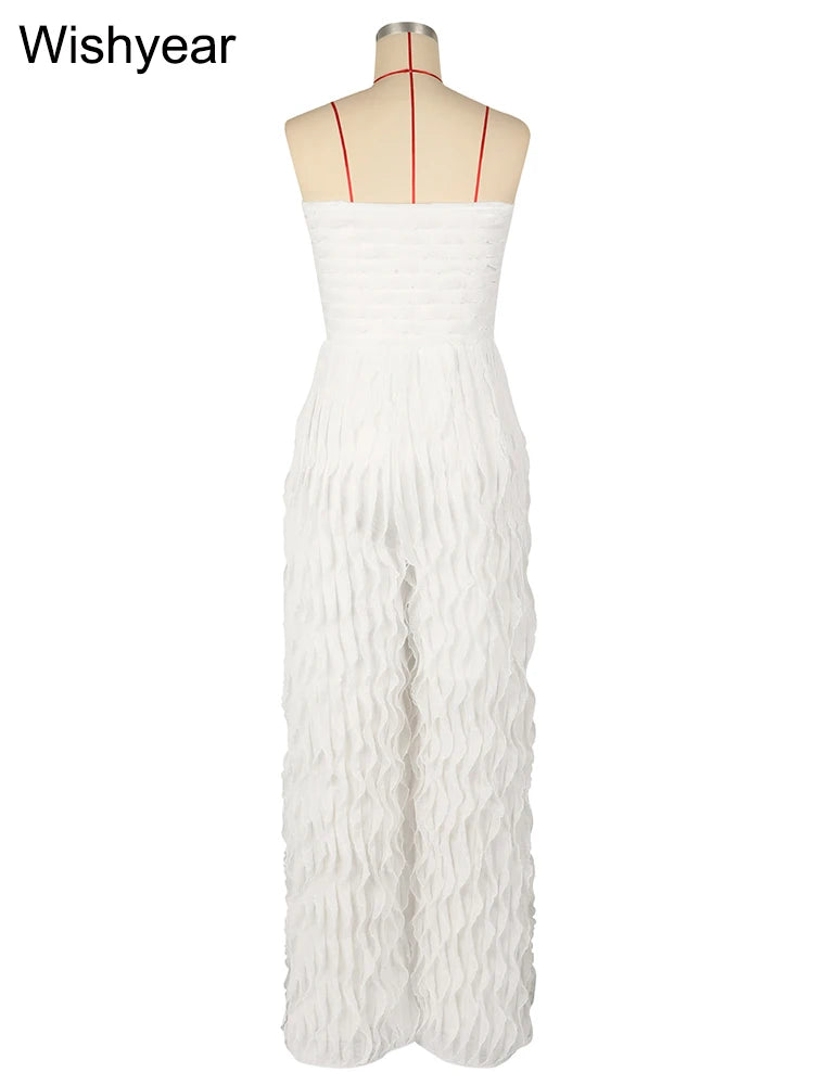 FZ Women's Ruched Strapless Wide Leg One Piece Jumpsuit