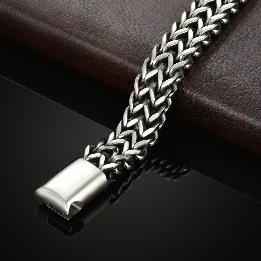 FZ Braided Double Row Fish Scale Alloy Magnetic Buckle Stainless Steel Bracelet