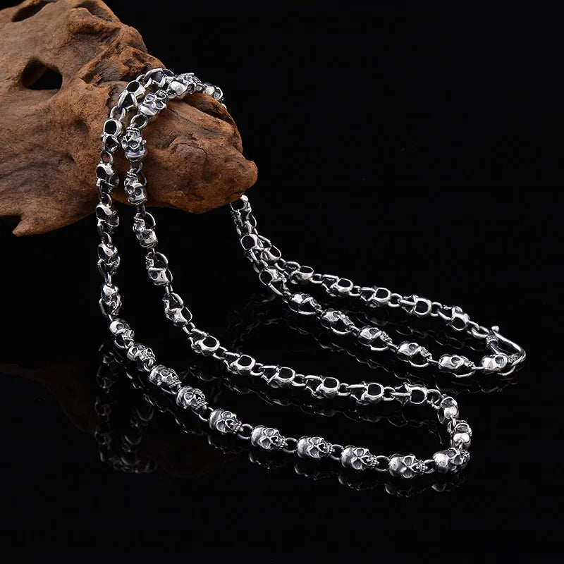 Trendy Male S925 Sterling Silver Punk Skull Chockers Chain Necklace for Men Hip Hop Party Vintage Gothic Jewelry Accessories FZwear