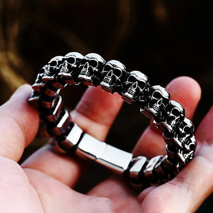 Punk Vintage 316L Stainless Steel Skull Bracelet For Men Boys Gothic Hip Hop High Polish Bracelet Fashion Jewelry Gift Wholesale FZwear