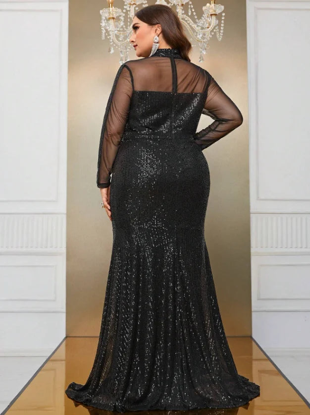FZ Women's Plus Size Sequins Lace Splicing Elegant Evening Dress - FZwear