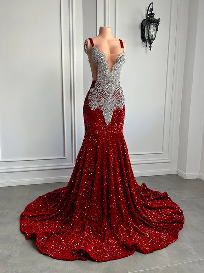 FZ Women's Gorgeous Long Prom Mermaid Style Luxury Sequin Prom Evening Dress