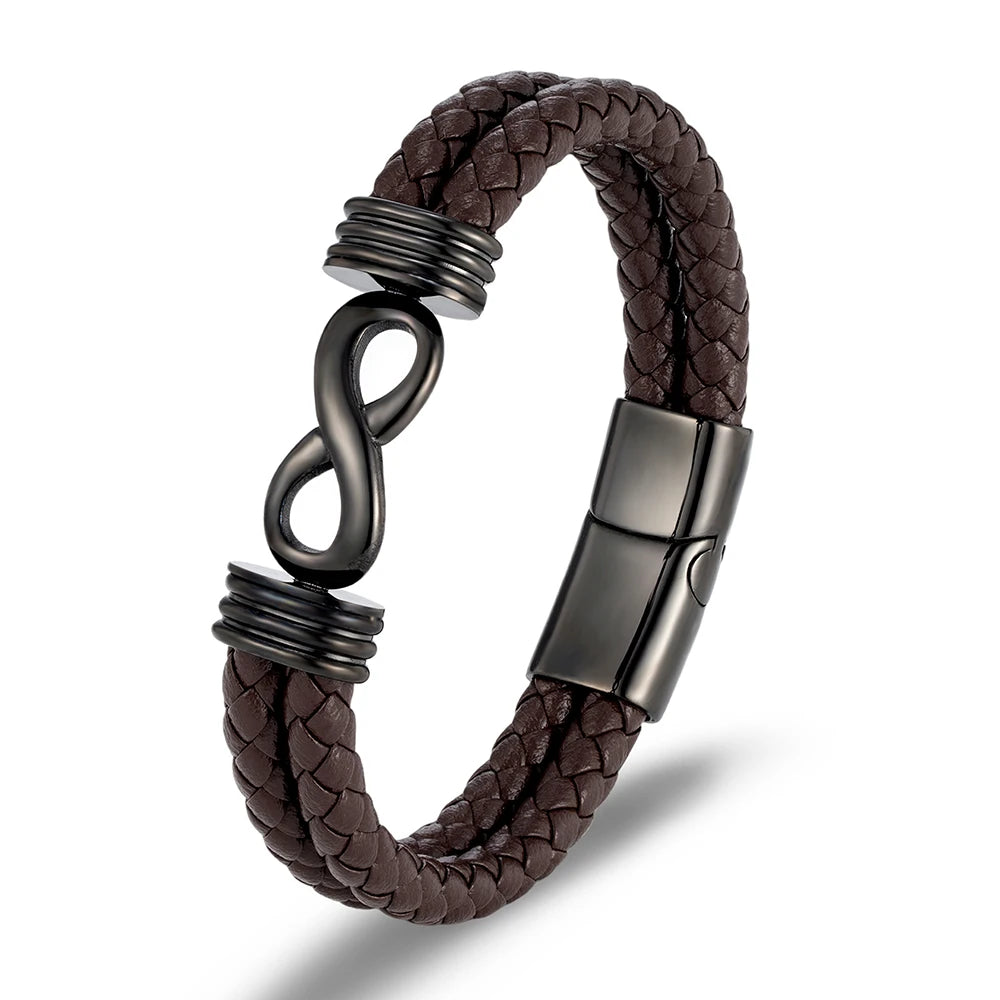 FZ Men's Infinity Number 8 Leather Cuff Bracelet