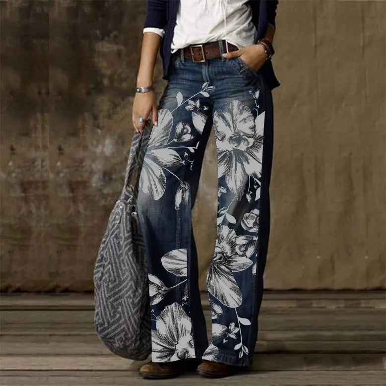 FZ Women's Vintage Style Loose Wide Leg Streetwear Denim Pants - FZwear