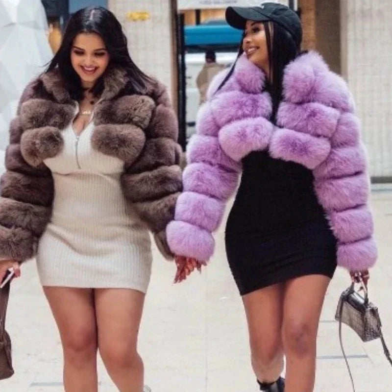 FZ Women's Faux Fur Open Stitch Furry Outerwear Jacket