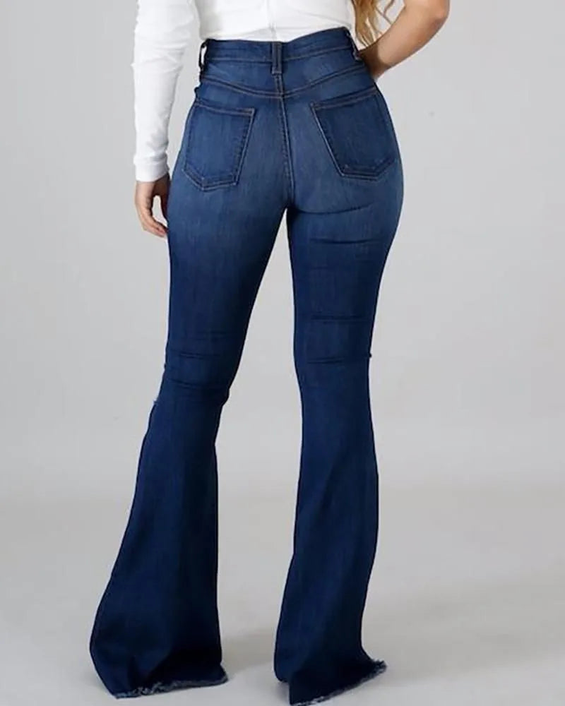 Denim Womens Pants High-stretch Ripped Jeans High-waisted Flared Trousers for Women FZwear