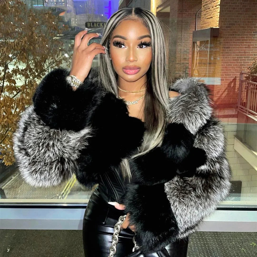 FZ Women's Faux Fur Open Stitch Furry Outerwear Jacket