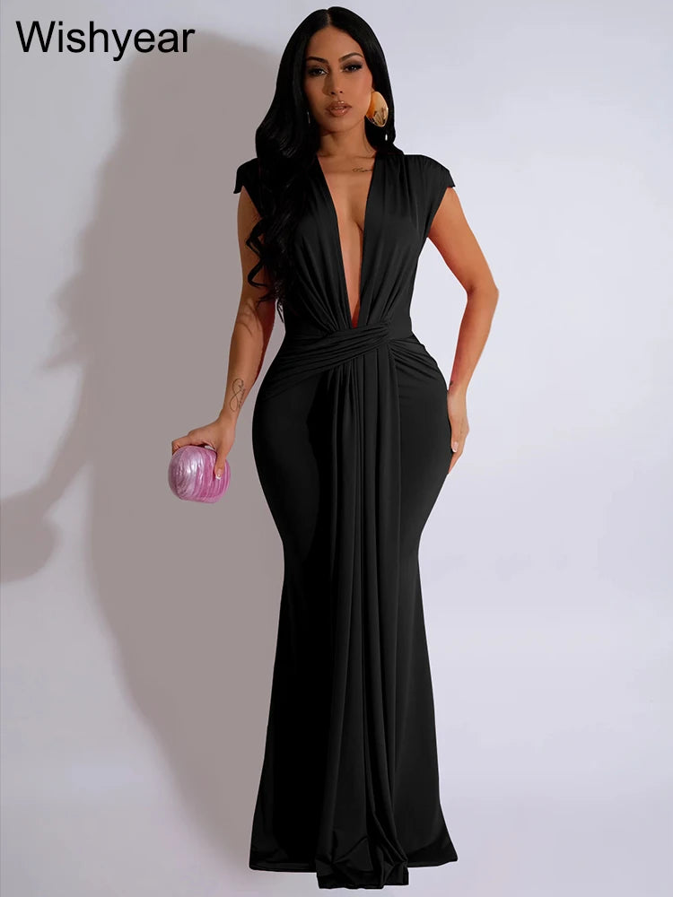 FZ Women‘s Elegant Deep V-neck Maxi Sexy Evening Dress