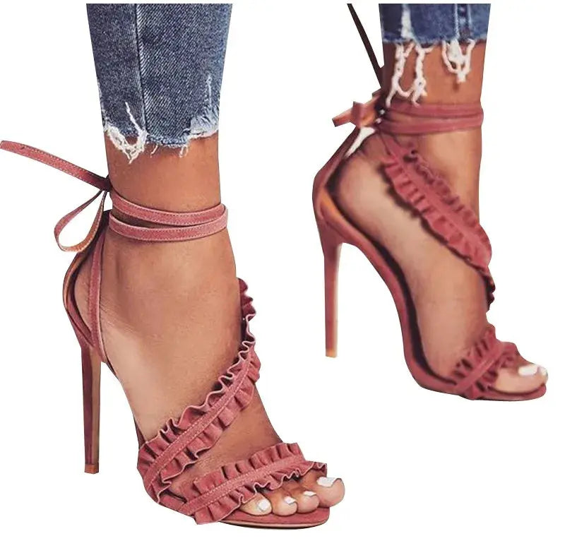 Sestito Woman Elegant Pleated Lace-up Ankle Strap Sandals Ladies Cover High Heels Dress Party Shoes Woman Peep Toe Shoes FZwear