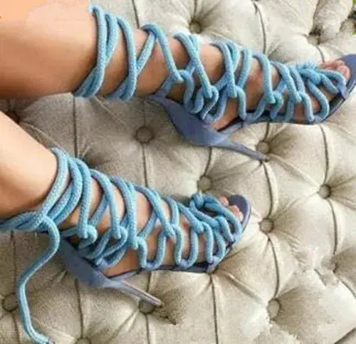 Sestito Women New Fashion Rope Cross-Strap Summer Sandals Ladies Peep Toe Gladiator Sandals Girls Lace-up High Heels Shoes FZwear