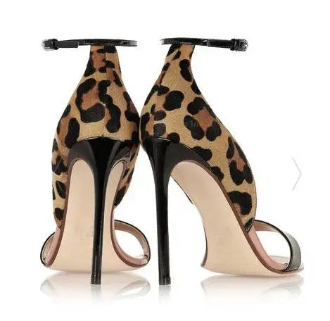 Sestito Women Sexy Leopard Print Stiletto Heels Gladiator Sandals Girls Open Toe Dress Office Shoes Ladies Buckle Strap Shoes FZwear