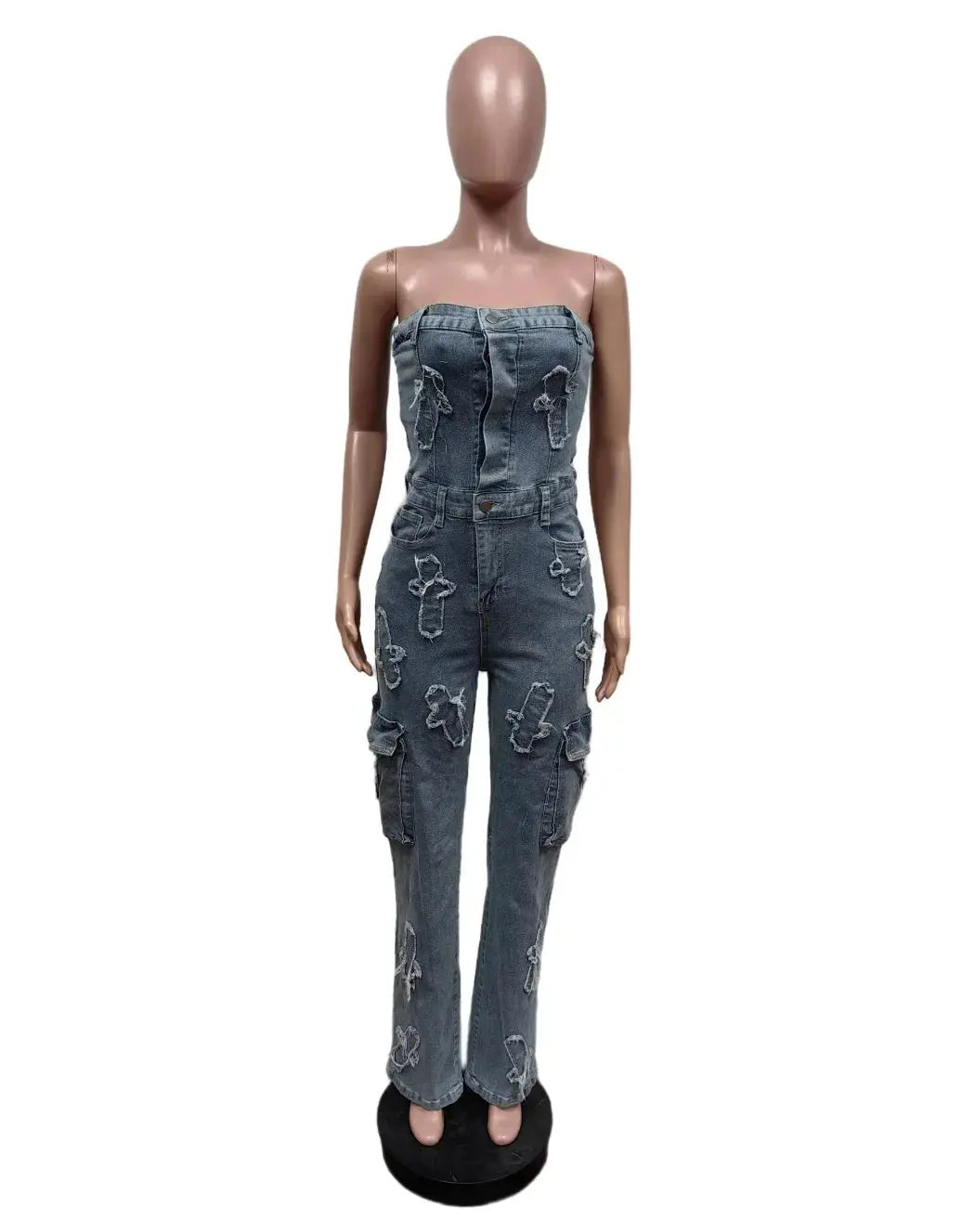 Sexy Denim Embroidery Jumpsuit Summer Sleeveless Backless Pencil Pants Jean One Piece Overalls for Women Streetwear Bodysuit FZwear