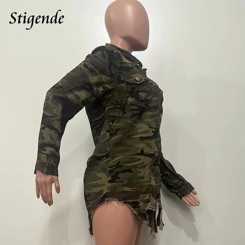 FZ Women's Ripped Single Breasted Camouflage Jacket - FZwear