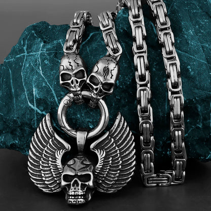 FZ Angel Wings Skull Pendant Ghost Head High Quality Stainless Steel Necklace - FZwear