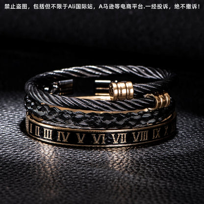 FZ 3pcs/Set Classical Handmade Stainless Steel Hemp Rope Luxury Bracelet - FZwear
