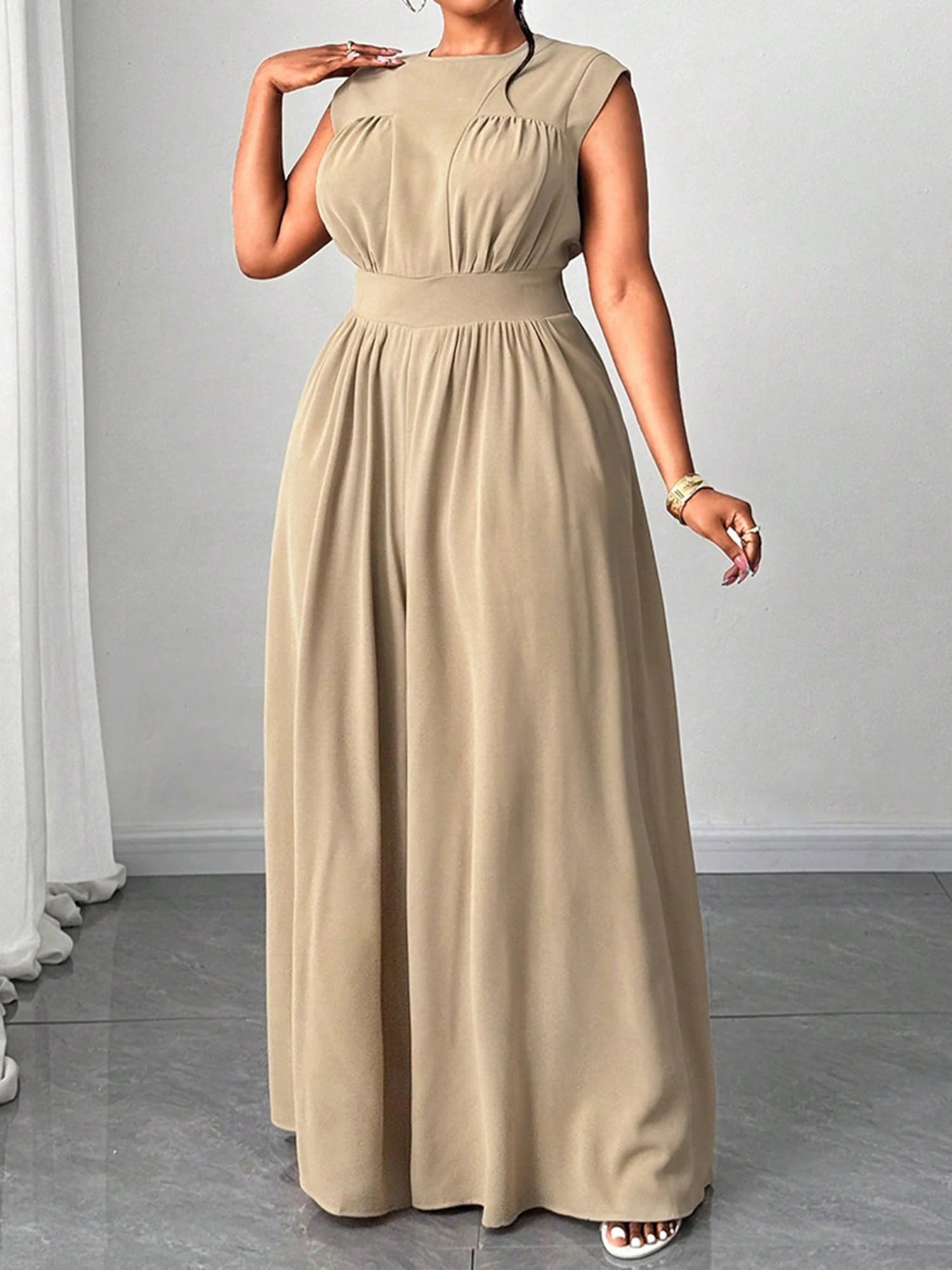 FZ Women's Plus Size Floral Print V-Neck Sleeveless Wide-Leg Jumpsuit