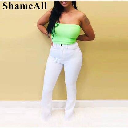 Plus Size High Waist Stretchy Skinny White Bell Bottoms Jeans 4XL Distressed Bodycon Pencil Denim Pants Lady Indie Trousers Jean FZwear