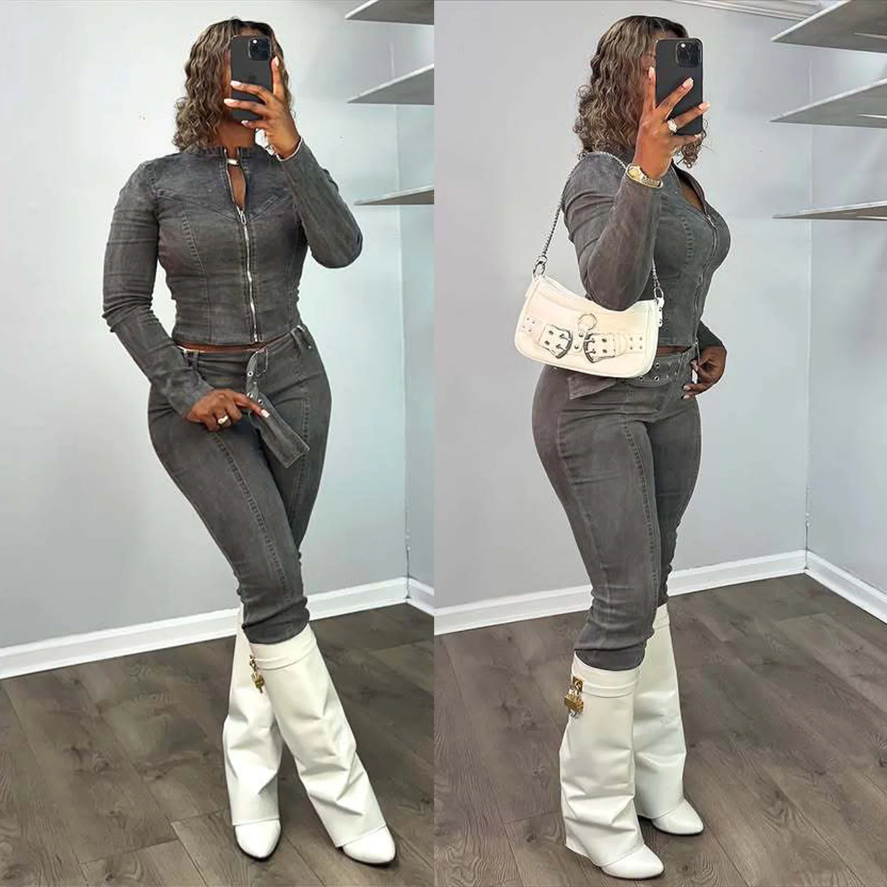 FZ Women's Y2K Streetwear 2 Piece Denim Pant Suit