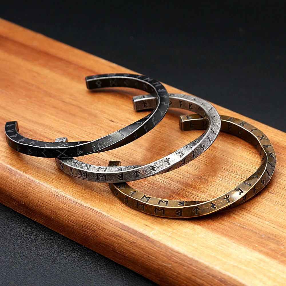 FZ Unisex Stainless Steel Viking Runes Nordic Opening Bracelet
