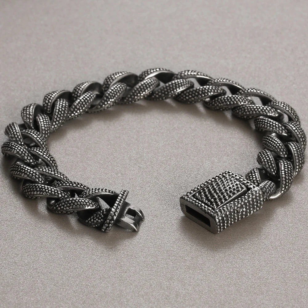 FZ Vintage Black Stainless Steel Curb Cuban Link Bracelet - FZwear
