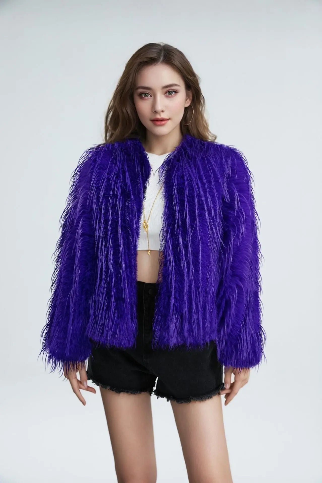 Solid Color Round Neck Tassel Wool Faux Fur Short Coat Women Urban Women Clothing Coat BEGINNING