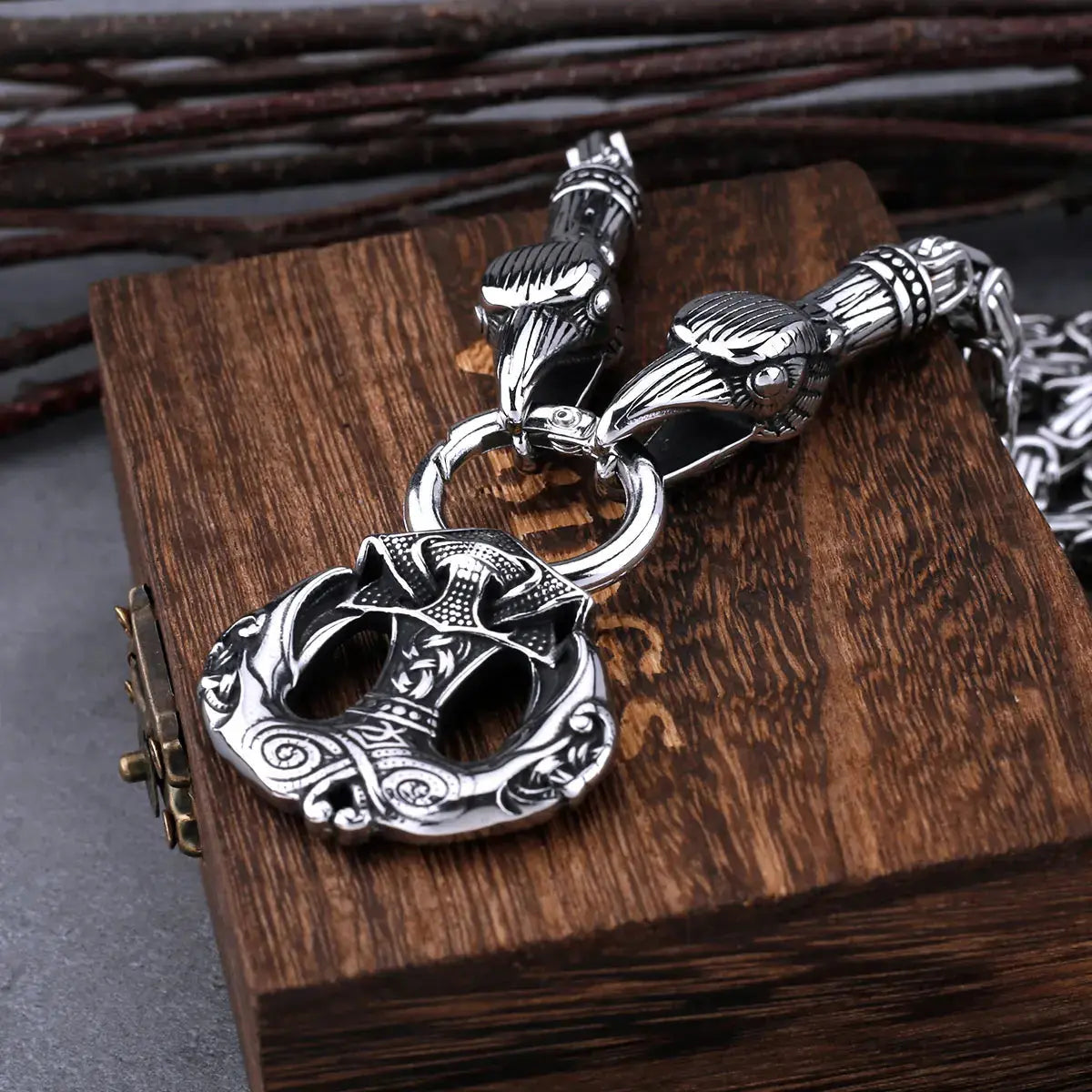 Stainless Steel Viking Crow Anchor Pendant Raven Thor Hammer Necklace for Men Vintage Norse Amulet Jewelry As Gift Dropshipping FZwear